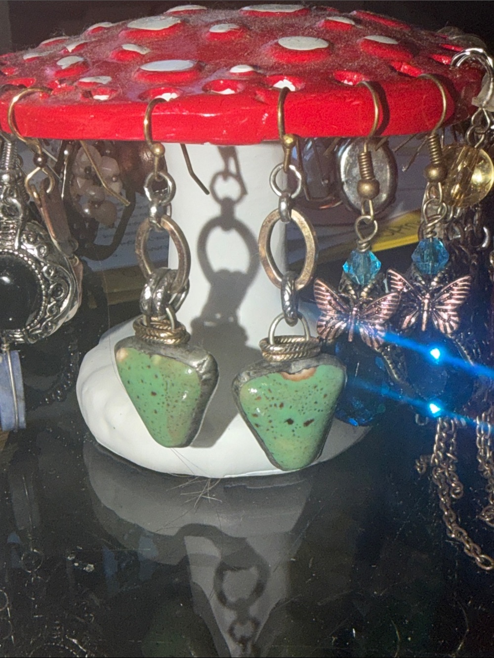 Green Stone Heart Dangle Earrings - Women Jewelry TURQUOISE